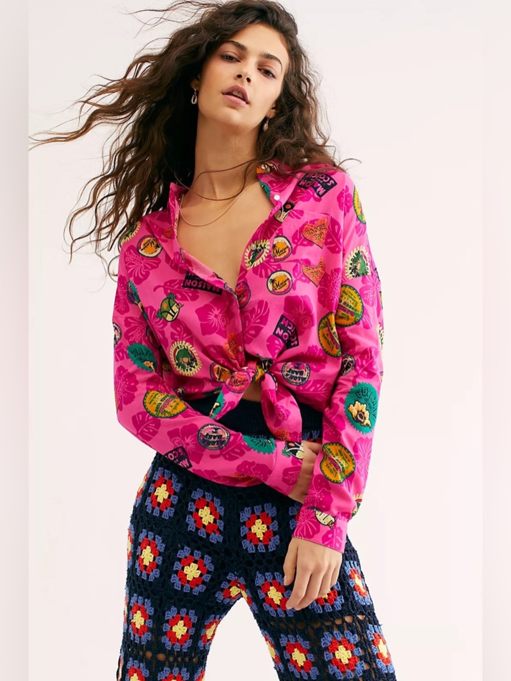 Scotch & Soda x Free People Pink Hawaiian Floral Print Button Down Shirt Small